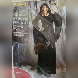 Black Velvet Hooded Robe - Halloween Ladies Small